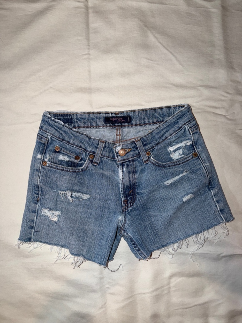 Vintage Superlow 518 Levi's Blue Distressed Denim Cutoff Shorts
